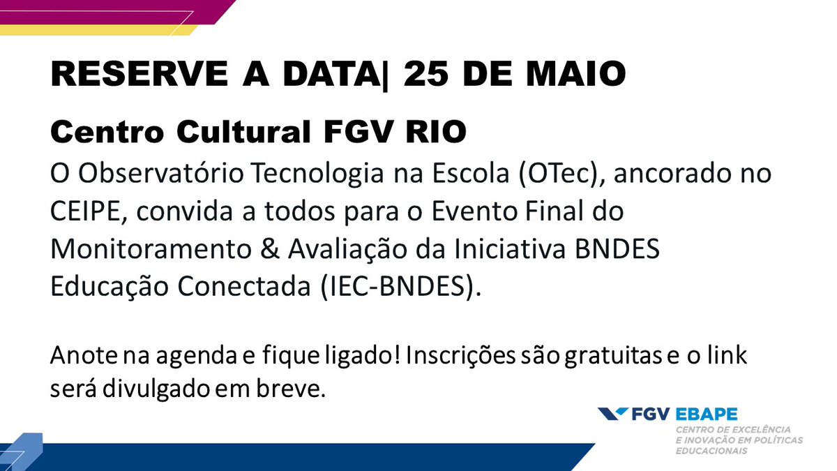 FGVCEIPE's tweet photo. Em maio realizaremos o primeiro evento presencial aberto ao público do ano. Anote na agenda e fique ligado. Em breve, novas informações.
#CEIPE @ClaudiaCostin https://t.co/ZNJoDne9dD
