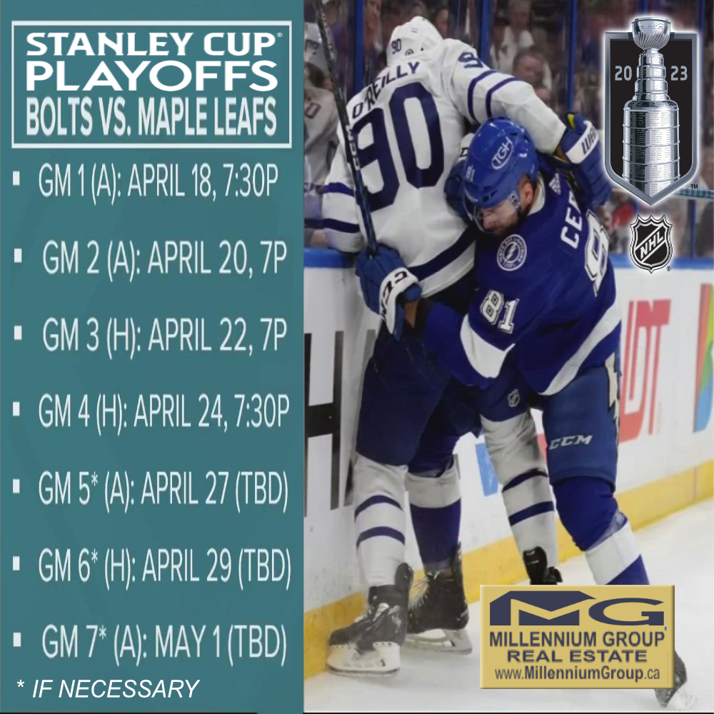 MGroupRealtors's tweet photo. Leafs once again face their playoff rival Tampa Bay Lightning in Game 1 tonight. We have a very strong team. But, as all Leaf fans know, anything can happen in the playoffs. Puck drops 7:30 🏒

#LeafsVsLightning #TorontoVsTampa #LeafsPlayoffs2023 #NHLPlayoffs2023 #LeafsForever https://t.co/UlNaNgFlR4