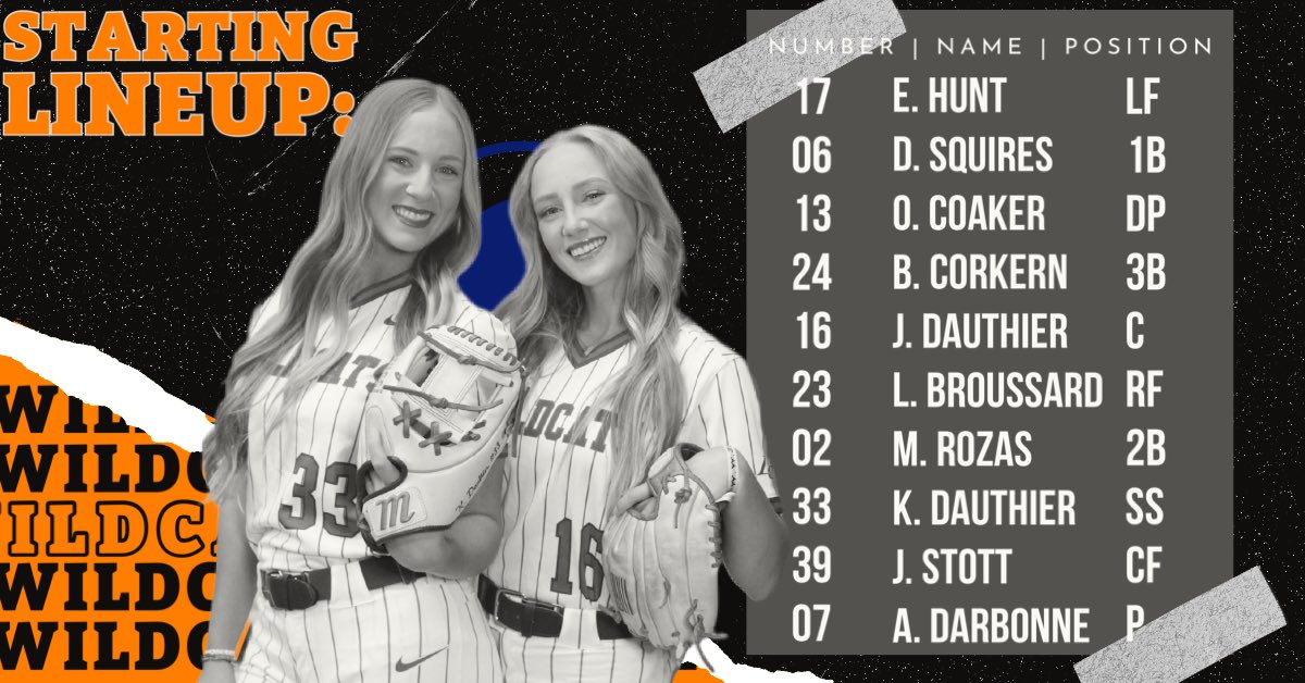 LCU_sftball's tweet photo. Today’s starting lineup: 
Game 1 🆚  TEXAS A&amp;M TEXARKANA https://t.co/0lmzDGei0e