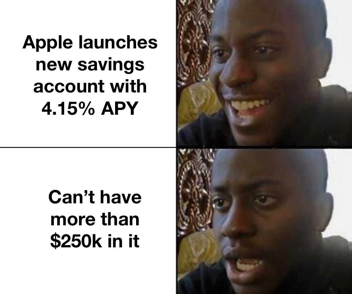 Well played, Apple, but the M1 Savings account's maximum balance is unlimited.