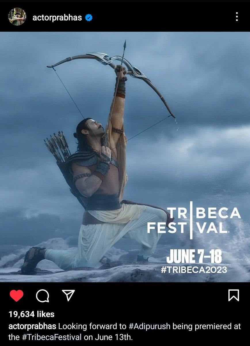 Looking forward to #Adipurush being premiered at the #TribecaFestival on June 13th. @Tribeca

~ Darling #Prabhas in FB and Insta 😍❤️ ~