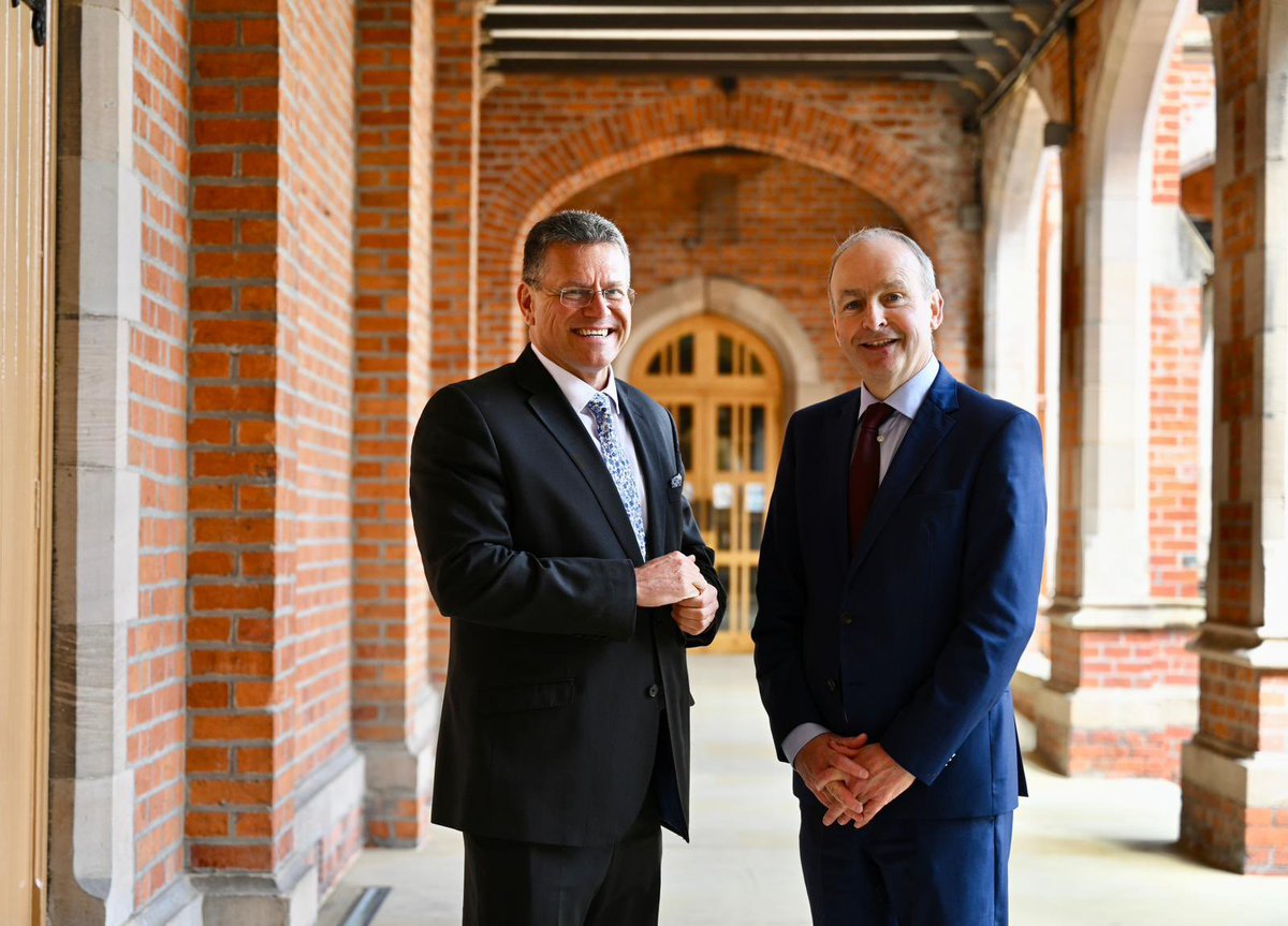 MarosSefcovic's tweet photo. The EU will continue listening to everybody in Northern Ireland.

Valuable to have engaged with NI Business Brexit Working Group, together with @MichealMartinTD. Ready to build on predictability and explore opportunities stemming from the Windsor Framework.

#Agreement25 https://t.co/tp796Czfq2