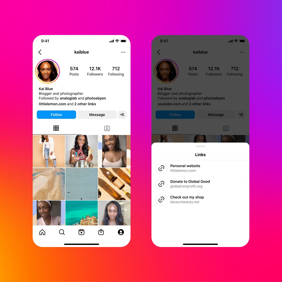 instagram's tweet photo. Multiple links in bio? You got it 😎

You can now add up to five links 🔗 to your profile. https://t.co/Hurn7inqNS