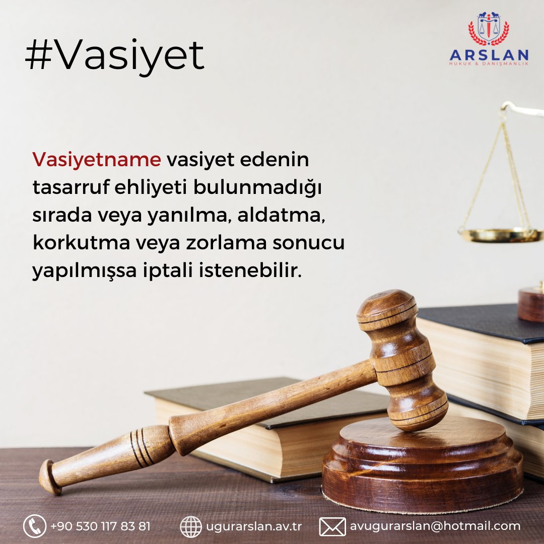 📌 Detaylı bilgi ve iletişim için ;
 ☎ +90 530 117 83 81
📩 avugurarslan@hotmail.com
🌐 ugurarslan.av.tr
---
#vasiyet #vasiyetname #vasiyetimdir #miras #mirascı #mirasavukatı #ankaraavukat #ankara #avukat #avukatbul #hukuk #hukukçu #yargı #avukatarıyorum #avukatuğurarslan