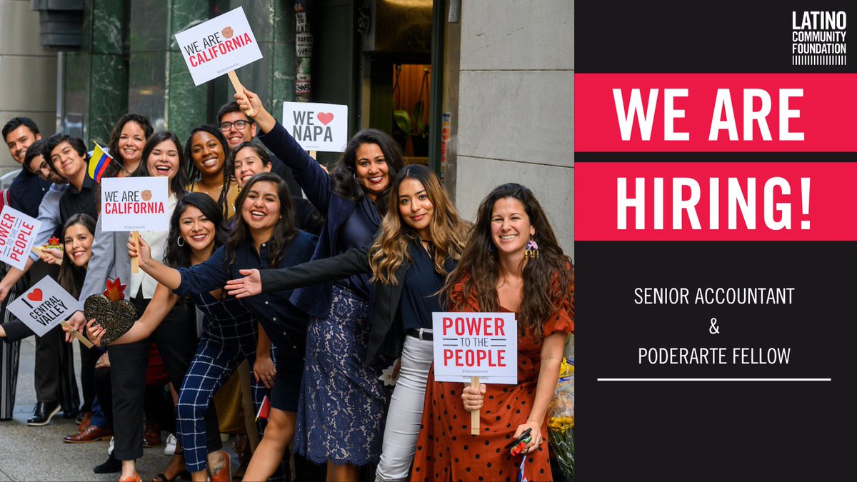 LatinoCommFdn's tweet image. Our familia is growing!

LCF is hiring a Senior Accountant and a #PoderArte Fellow! Help us unleash the power of Latinos in California!

Read more about the positions here:
latinocf.org/employment-opp…