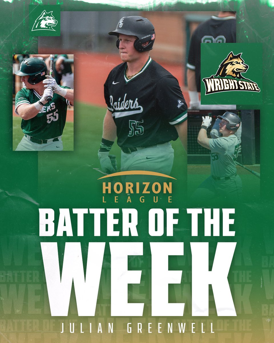 WSURaidergang's tweet photo. No doubt about this one. @JulianGreenwell is the #HLBASE Batter of the Week!

▪️ Slashed .455/.538/1.045 over 5 games
▪️ Had 5 doubles, 1 triple, 2 HR, 6 RBI &amp; 6 runs
▪️ Recorded 3 multi-hit games
▪️ Went 2-for-2 on stolen base attempts

#Raidergang | #BuildtheMonster https://t.co/816WxUmFde