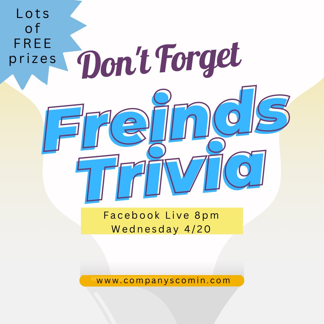 companyscomin's tweet photo. Join us Wednesday at 8pm. We’ll be cooking &amp; playing Friends Trivia to win free product, plus we’ll be giving away a subscription box to the customer who comments the most.  #facebooklive #photooftheday https://t.co/sdbZKl5pWT