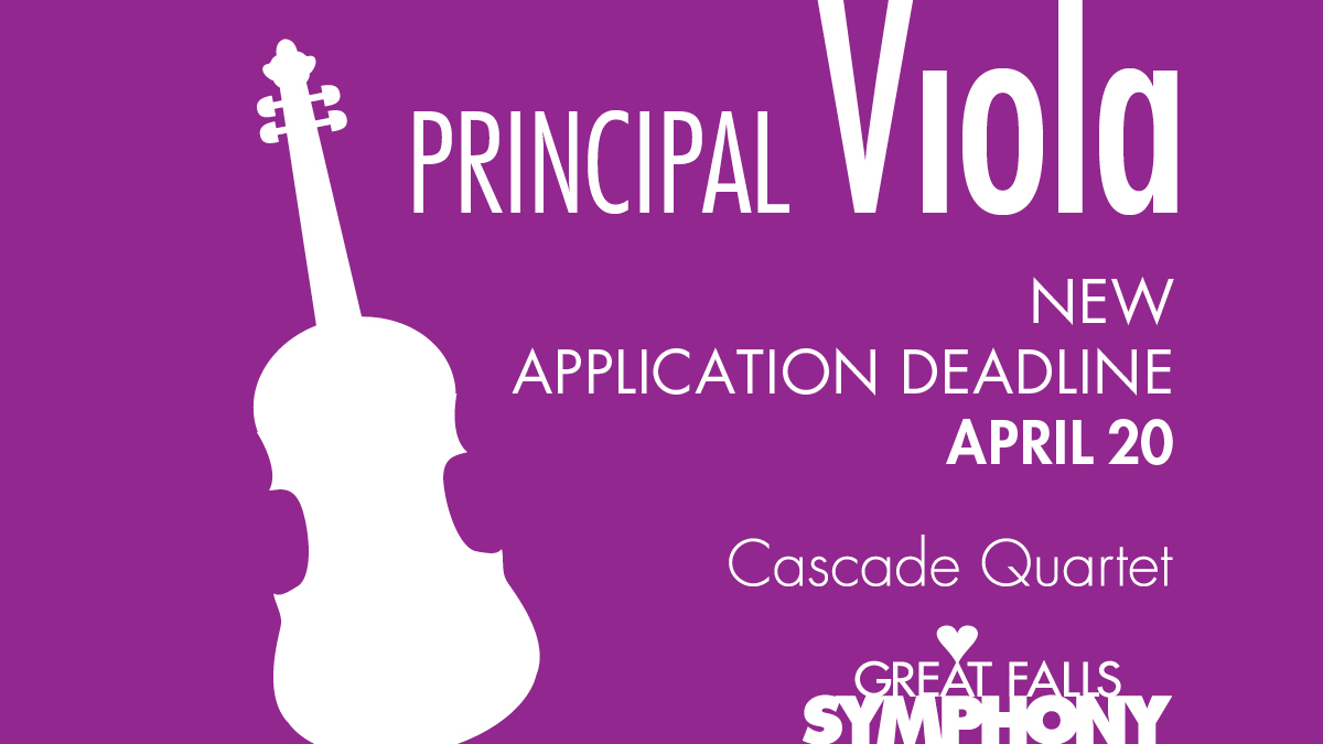 gfsymphony's tweet photo. DEADLINE EXTENDED! We are looking for a talented violist to join the Great Falls Symphony orchestra team! The PRINCIPAL VIOLIST also serves as violist for the Cascade Quartet, our resident string quartet. 

Learn more and apply: https://t.co/YhlqtEf2bx https://t.co/UBmcpI1RSC