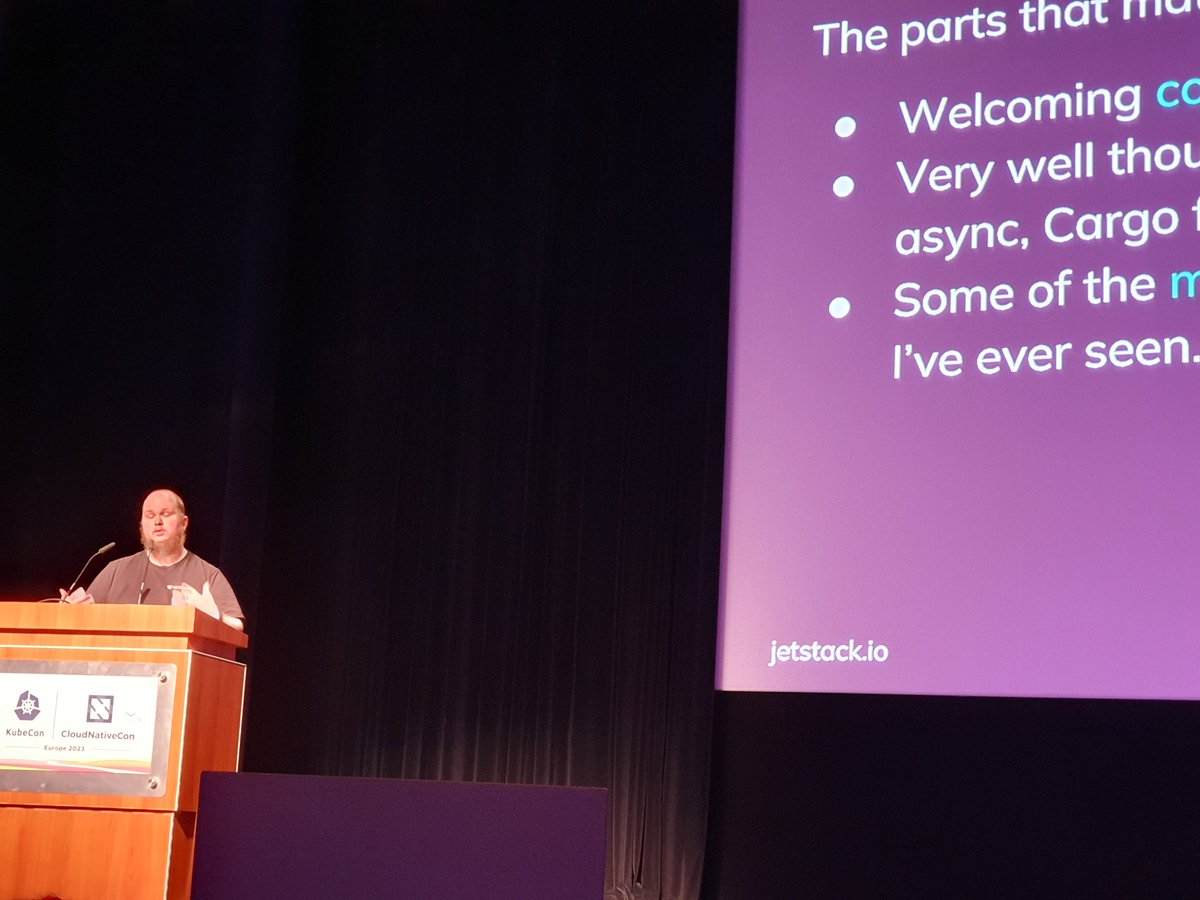 MarkofTheKanes's tweet photo. @JamesLaverack doing his thing at #KubeConEU on "Talking to #Kubernetes with Rust".
#sweet @JetstackHQ #venafi @KubeCon_ @CloudNativeFdn https://t.co/2IOFxlQeTq