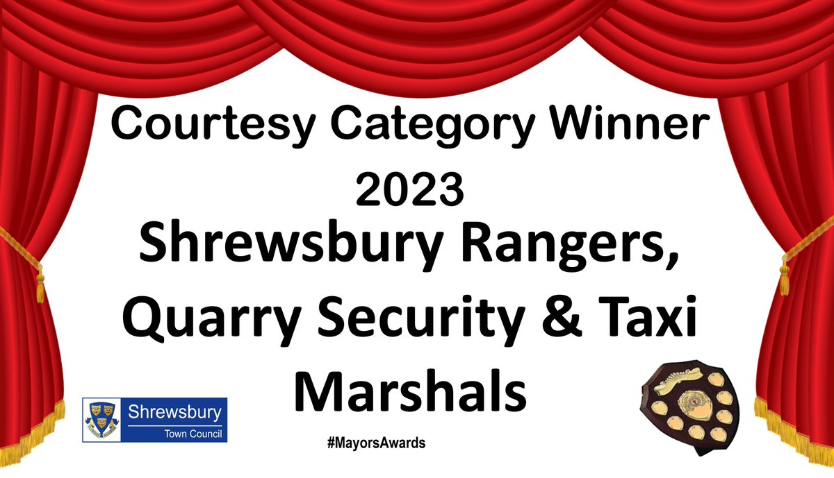 ShrewsburyTC's tweet image. Winner
The 2023 #Courtesy #MayorsAwards goes to ….
Shrewsbury Rangers/Quarry Security/Taxi Marshals