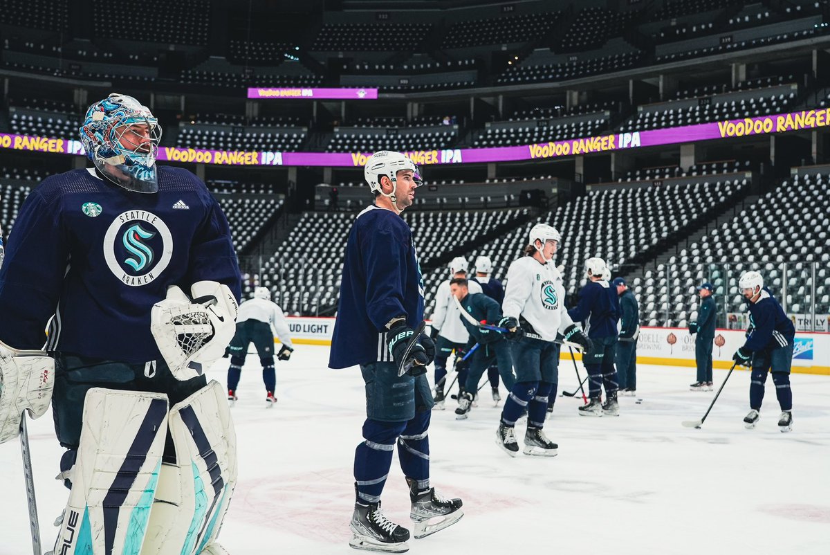 SeattleKraken's tweet photo. first morning skate of the post-season. https://t.co/FKMBjnACst