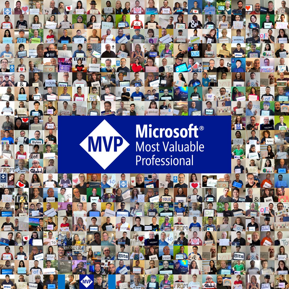 Collage featuring hundreds of portraits. Text reads "M V P, Microsoft Most Valuable Professional."