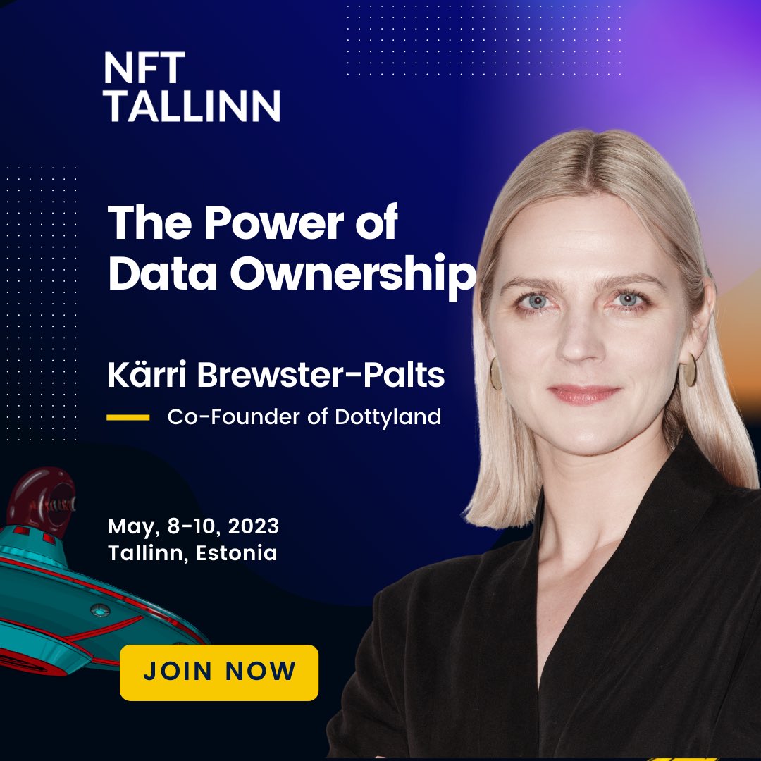 Speaker spotlight! 🗣 

Come learn about ‘The Power of Ownership’ with the Co-founder of <a href="/dottyland_xyz/">Dottyland</a>, <a href="/Karri_B_P/">Kärri🫀 @Dottyland_xyz</a>! 

NFT Tallinn, May 8-10 🇪🇪 

#Web3