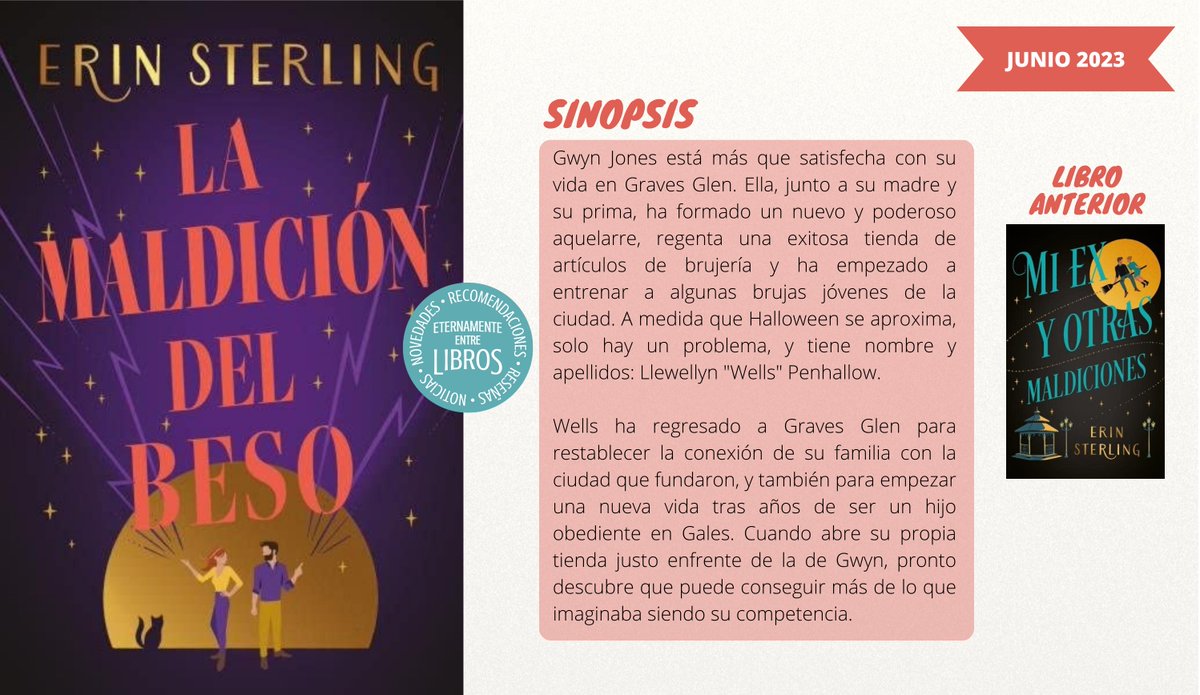 Llega "La maldición del beso", la esperada "secuela" de "Mi ex y otras maldiciones" (#TheExHex) de Erin Sterling (<a href="/LadyHawkins/">Rachel Hawkins/Erin Sterling</a>).