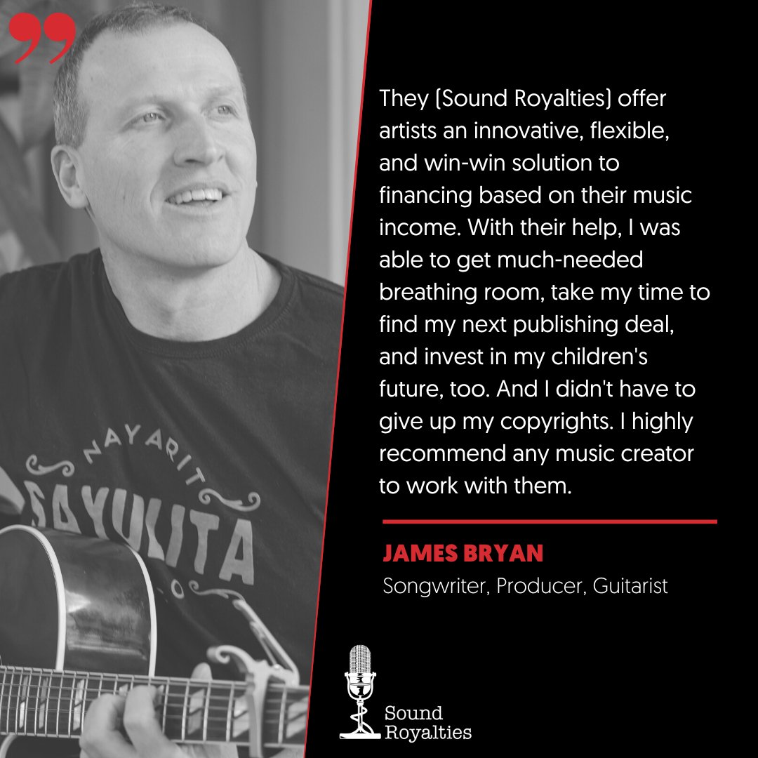 SoundRoyalties's tweet photo. "Hearing about Sound Royalties and working with Vanessa and the team was literally a godsend." -@jamesbryanuk, songwriter/producer/guitarist with credits including @NellyFurtado, @ollymurs and @LuisFonsi #Testimonial #Singer #JamesBryan #Songwriter #MusicFinance #MusicIndustry https://t.co/n137VKGTKi