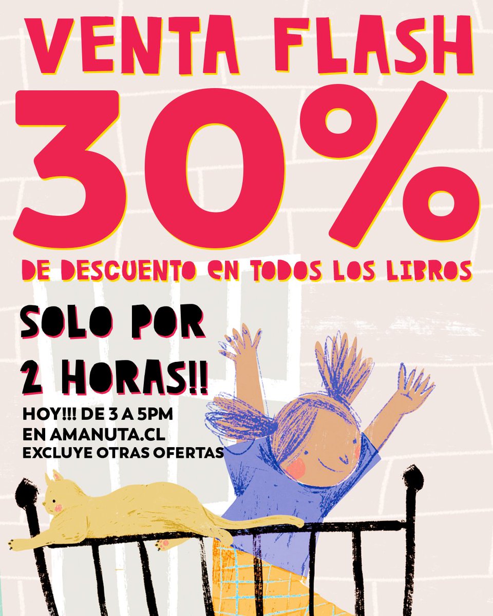 No paramos con la celebración del mes del libro! 

Todo Amanuta con un 30% de descuento solo por dos horas!!!!⁠
Aprovecha de llevarte el libro que siempre quisiste. ⁠
⁠
#ofertaflash #libros #infantil