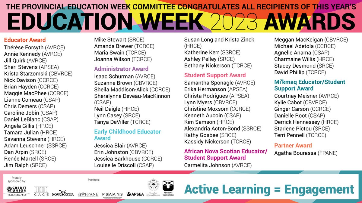 NSTeachersUnion's tweet photo. Congratulations to this year's Education Week Award winners! 

Thank you for the amazing work you do, each and every day, to help improve and enrich the lives of your students! https://t.co/6lfd1X1tJr