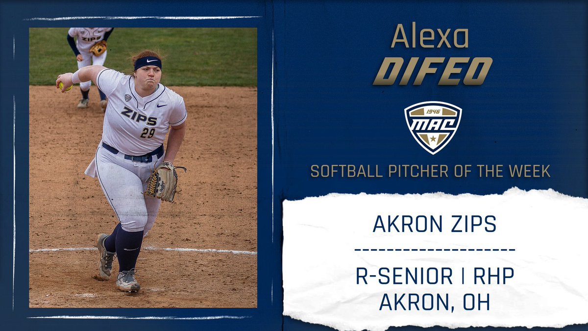 Alexa DiFeo continued her dominating run in the circle, tossing three complete games en route to posting a
1.00 ERA while striking out 21 against only four walks to help the Zips extend their winning streak to eight straight

#GoZips | #MACtion
