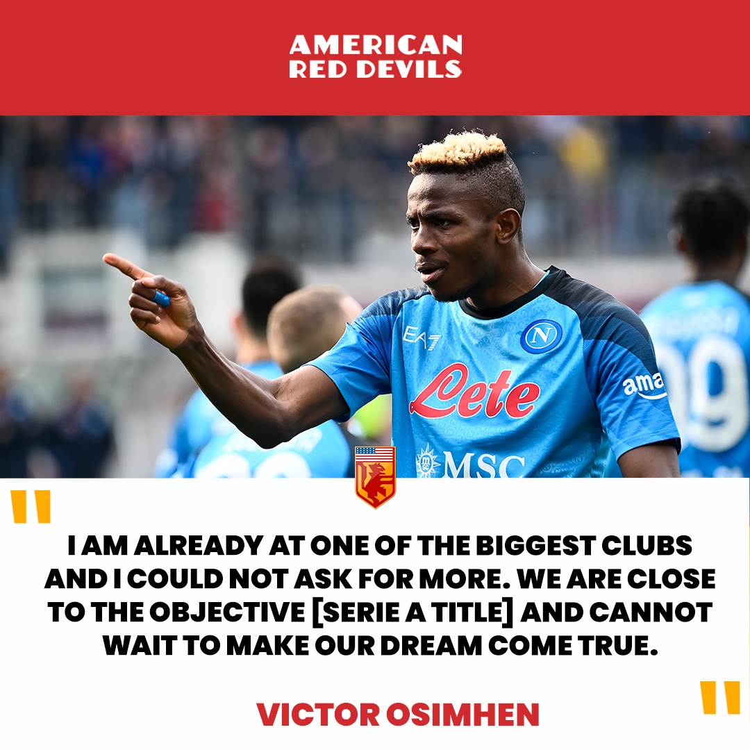 usareddevils's tweet photo. Manchester United transfer target Victor Osimhen poured cold water over reports linking him with a move away from Naples.

Does Utd get their man?

#mufc #mantud https://t.co/UJV26TNBdN