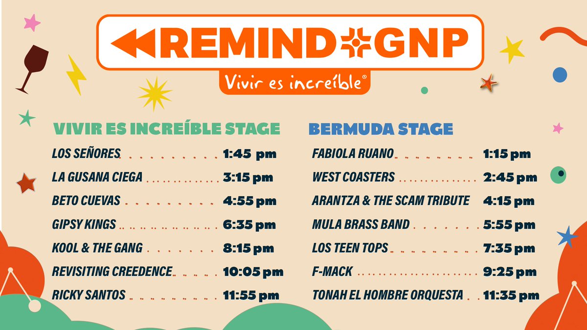 ¡¡Ya están aquí los horarios de <a href="/RemindGNP/">Remind GNP</a>!! Para que armes tu plan y disfrutes de todos los momentos que tenemos y así pases para un día increíble en familia y con amigos 🪩🎵 porque #Viviresincreíble disfrutando de los mejores eventos.