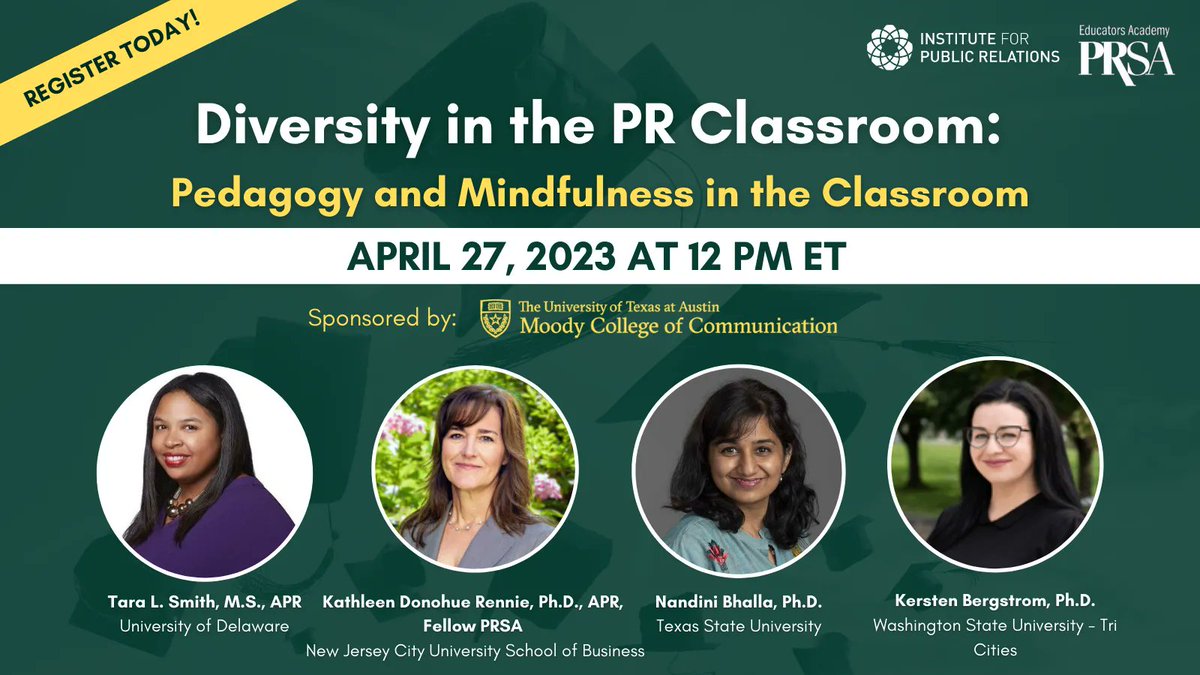 InstituteForPR's tweet photo. Pedagogy is an essential aspect of education, and effective pedagogical practices are critical for ensuring that students achieve their full potential. 🎓 Join us on April 27 to discuss how PR educators can create effective learning environments: https://t.co/d1I5PEA4cv https://t.co/eExAkzh8zT