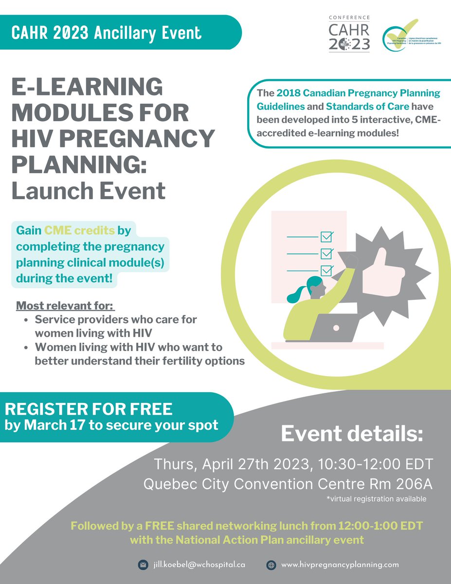 CHIWOSresearch's tweet photo. Calling #CAHR2023 Attendees!! You still have time to register to attend the Ancillary Event for the #CanadianPregnancyPlanningGuidelines e-learning module launch!

Sign up here: https://t.co/tO8ga5KNyZ https://t.co/gOrav4E0eO