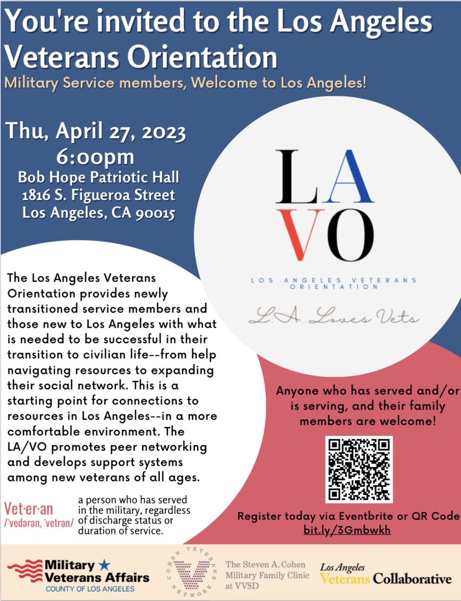 LAVetsCollab's tweet photo. RSVP for the Los Angeles Veterans Orientation by clicking here: https://t.co/hEegSXZDed https://t.co/M7s8MxMeE1