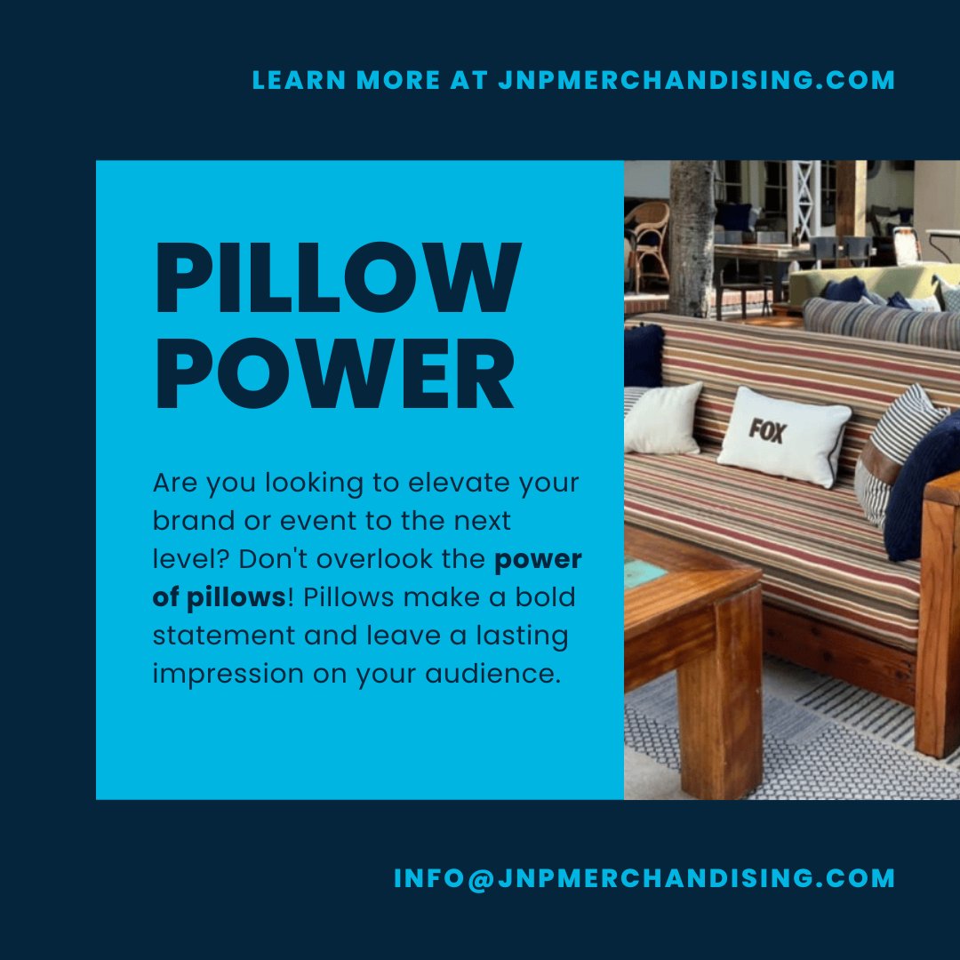 Get ready to fluff up your branding game! 

Our custom-branded pillows will have your audience dreaming about your brand long after your event is over. 

Don't believe us? Just sleep on it. 😉 #PillowPower #BrandElevation #EventMerchandise #MakeAnImpression #SleepOnIt