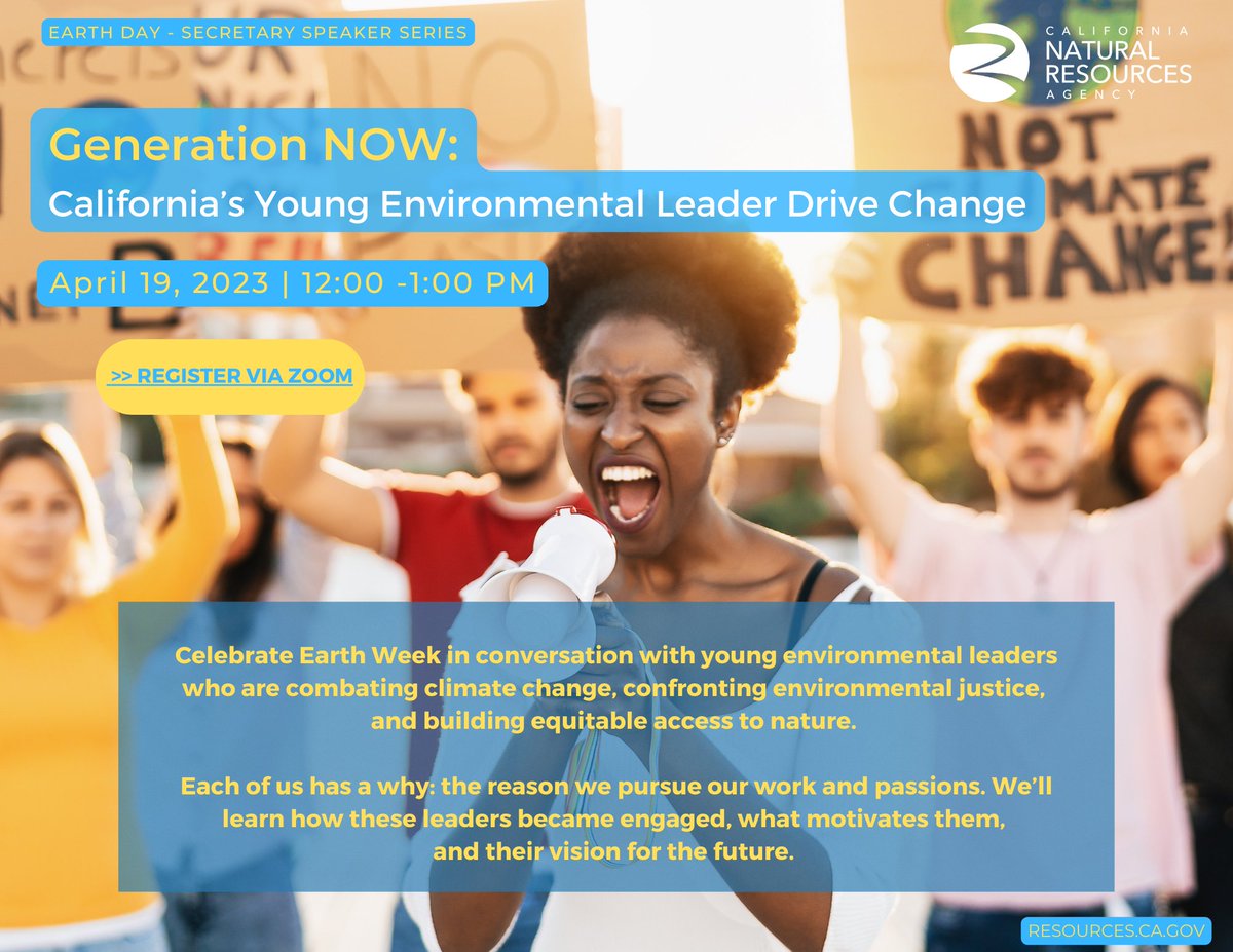 Celebrate #EarthWeek2023 with CA's Next Generation of Climate Leaders combatting #climate change in the next Secty. Speaker Series tomorrow (Wed. 4.19; 12-1pm). Register now👉🏽bit.ly/43ts043