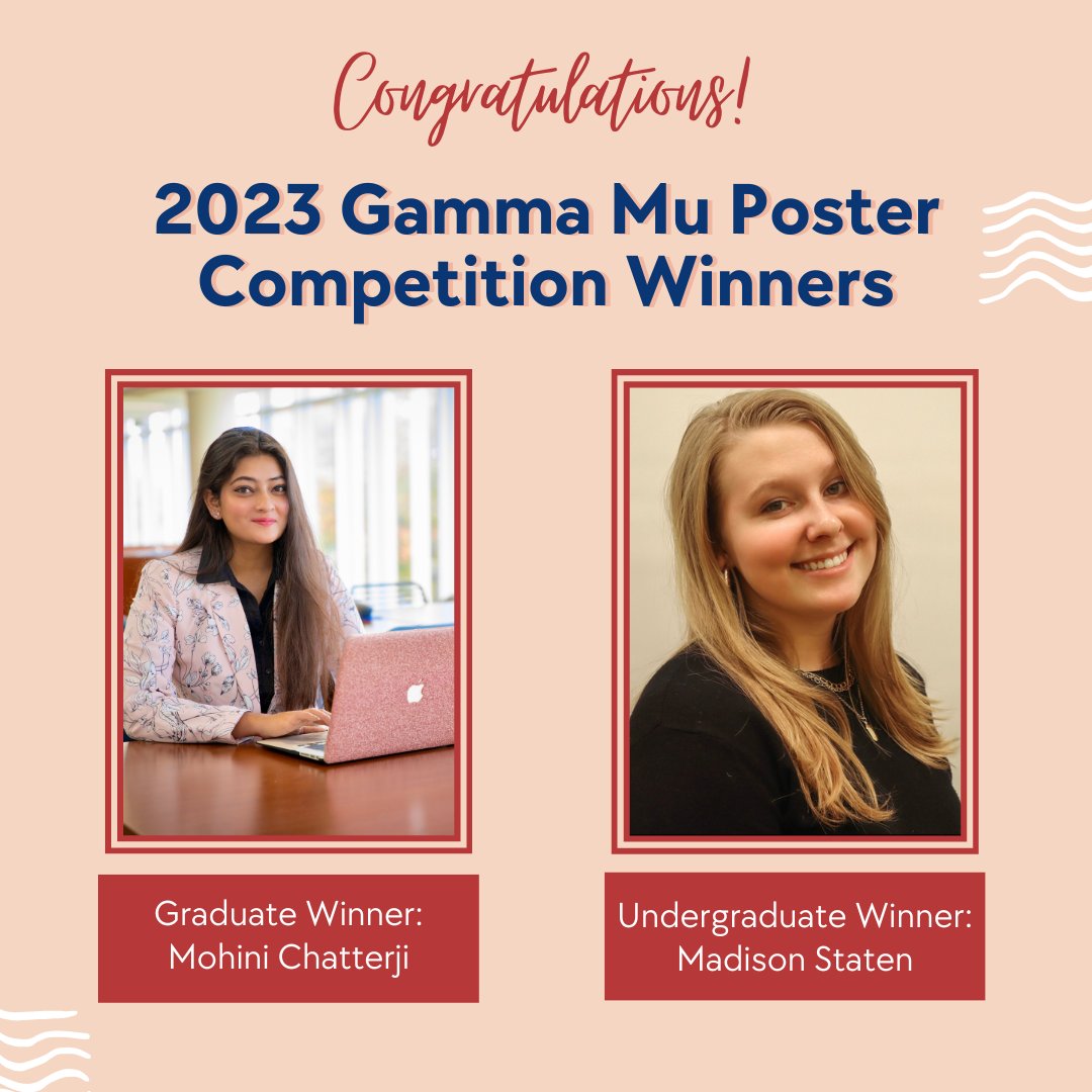 Congratulations to the 2023 Gamma Mu Annual Poster Competition winners, Mohini Chatterji and Madison Staten! These strong applicants are now eligible to apply to the National Competition at this year's APHA conference 🎉
.
We wish you the best of luck!