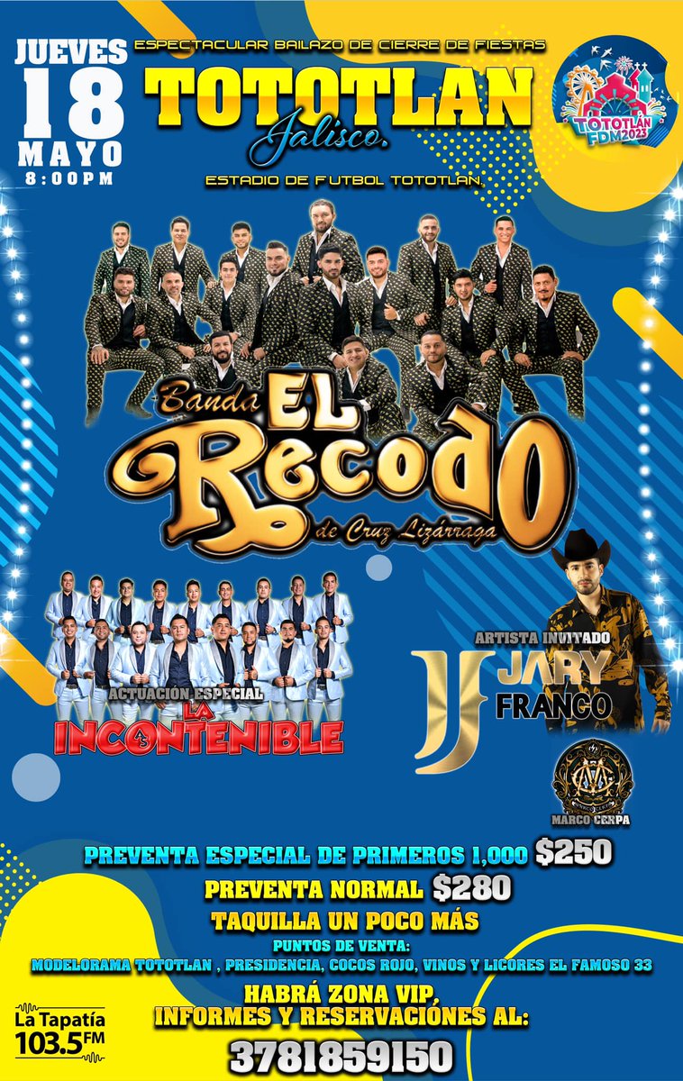 ElRecodoOficial's tweet photo. TOTOTLAN, JALISCO allá nos vemos este 18 de mayo para armar la gran pachanga. ¿Están listos para la fiesta?📷#iUUU https://t.co/WfhENUh9Vc