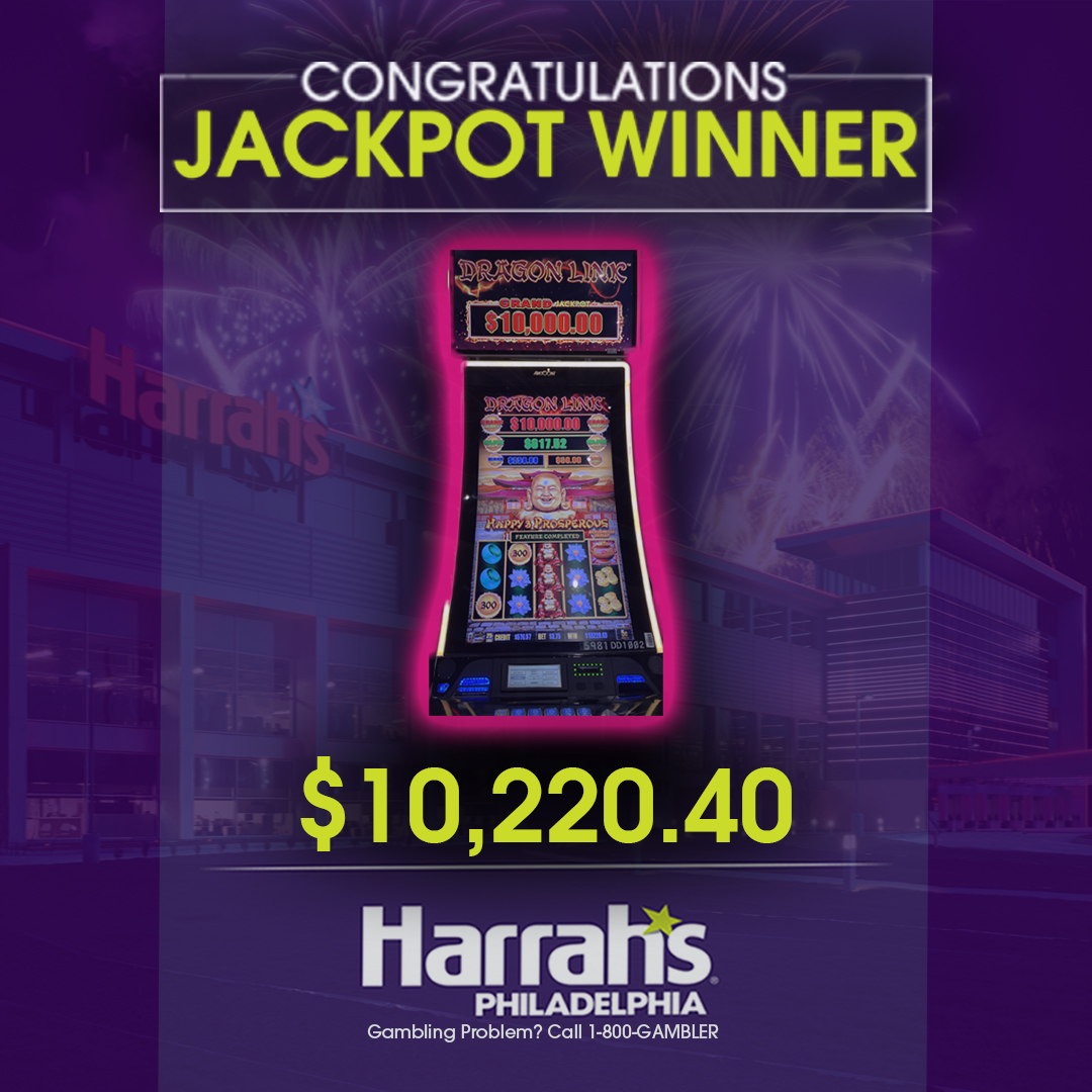 HarrahsPHL's tweet photo. 🎰Another WINNER right here at #HarrahsPHL🎰
This time for a 💰$10,220.40💰 jackpot on 🐲Dragon Link🐲.
#HarrahsPhillyJackpots #WinLikeACaesar #AnotherWon
Gambling Problem? Call 1-800-GAMBLER https://t.co/b4751WiOts