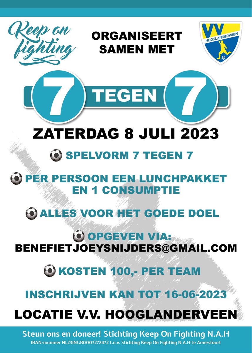 StichtingKOF's tweet photo. Zin in een gezellige en sportieve dag, geef u dan op om dit bi te wonen op 8 juli bij VV Hooglanderveen. (Zie poster) https://t.co/YRns40J15c
