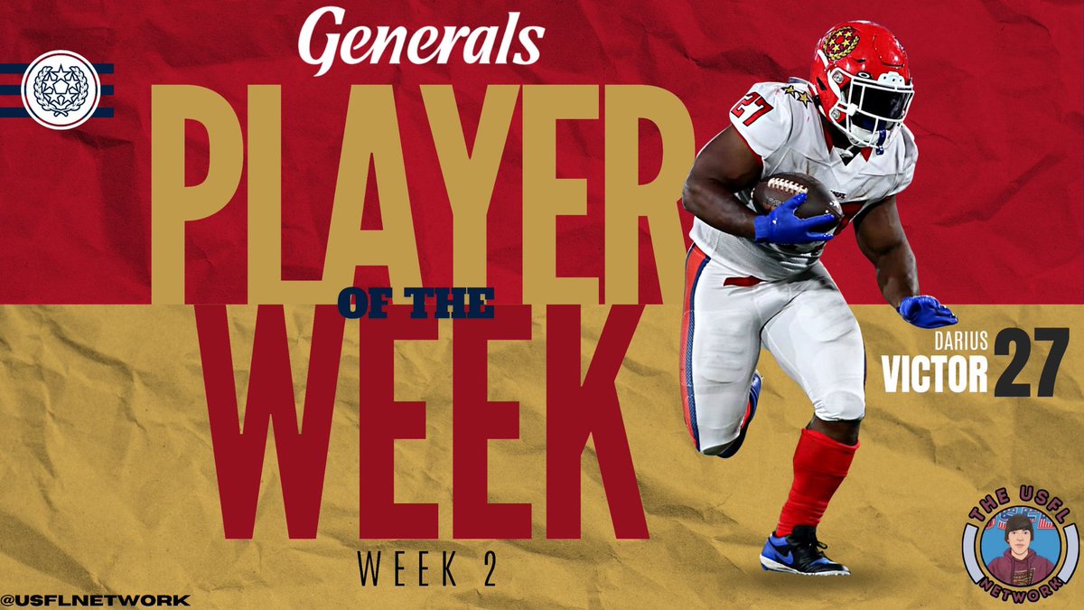 The man with the Thickest Thighs in the USFL, Darius Victor is the Generals #USFLNetwork Player of the Week!! Having the highest Rushing Yards in the League Week 1, and being a consistent force for New Jersey makes it easy to give @yungvitov the spotlight this week! #USFL🎖