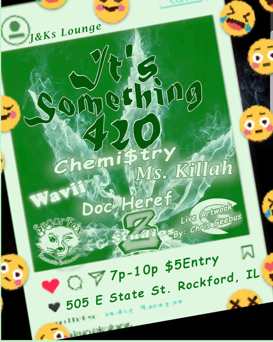 JayChurchDDC's tweet photo. Busy weekend for Chemi$try!
4/20 - J&amp;Ks Lounge 420 show
4/21 - RAMI awards
4/22 - J&amp;Ks Lounge Wavii's Release Party 

#chemistry #815 #midwestmusic #flighjones #jaychurch https://t.co/N20JEKc0AY