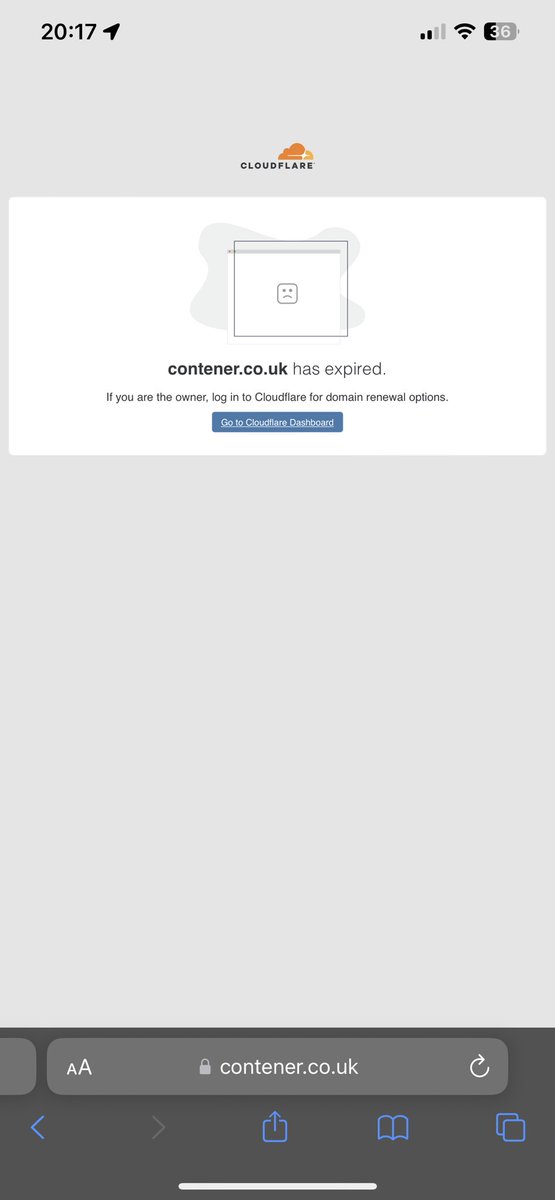DanHavercroft's tweet photo. @CloudflareHelp
Got a site offline with “Domain Expired” despite IPS tag not being with Cloudflare.

Can find a fix anywhere! https://t.co/684mzBdt2l
