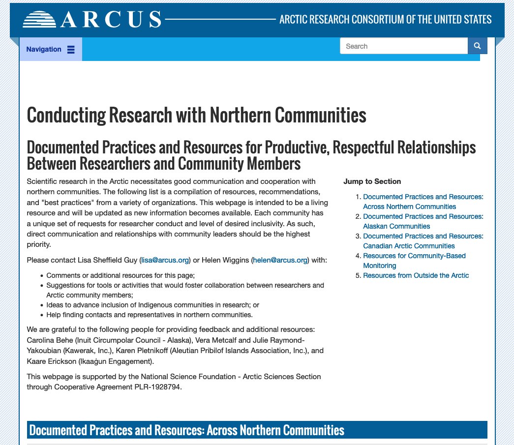ArcticResearch's tweet photo. Heading to the #Arctic for fieldwork this year? Start with our updated Conducting Research with Northern Communities page to find documented practices and resources for productive, respectful relationships between researchers and community members - https://t.co/YFH3nhI2h3 https://t.co/xhvax4tdTW