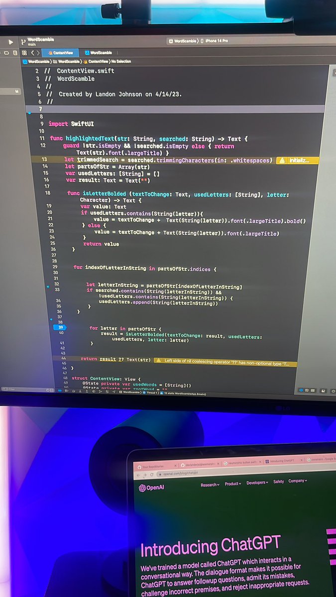 techwithlandon's tweet image. Finished Day 31 of #100DaysOfSwiftUI! Here are a few takeaways:
✅ Utilized '.contains' to check if a letter was used
✅ Integrated 'UITextChecker' class for user input validation with valid words
#100DaysOfCode
#100daysofcodechallenge
#swiftui
