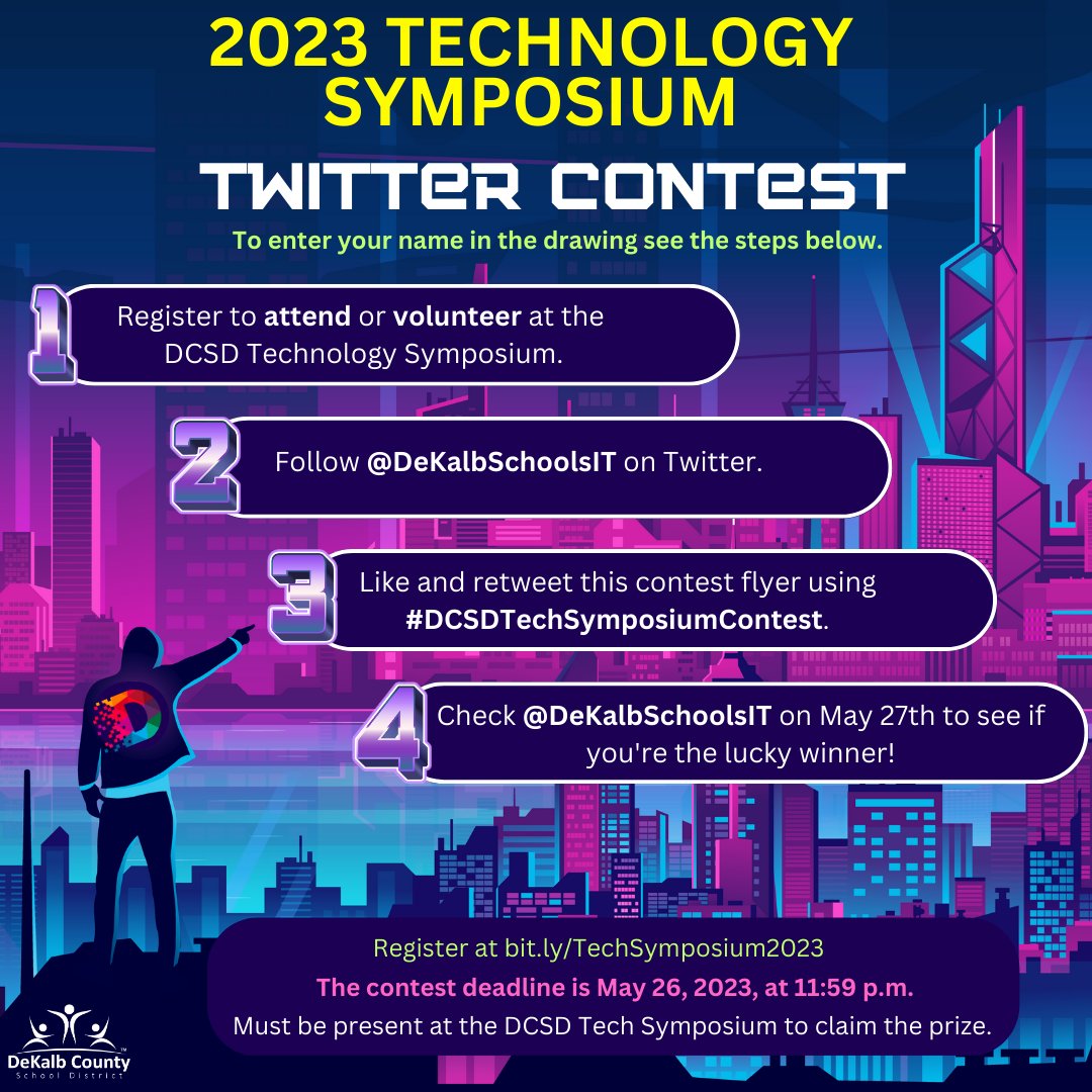 DeKalbSchoolsIT's tweet photo. 📣Calling @DeKalbSchools educators! Do you love prizes? Well, @DeKalbSchoolsIT does! Review the details on the flyer below to learn how you can enter to win a prize!
#DCSDTechSymposium
#DCSDTechPioneers
#DCSDTechSymposiumContest https://t.co/vXBWHcr3By