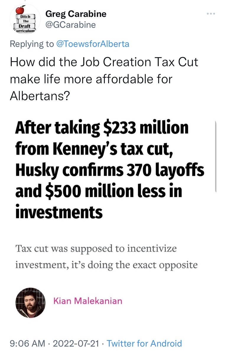 michellecraik's tweet photo. @ABDanielleSmith Alberta has nothing to show for being such a resource rich province due to the previous 40 years of uninterrupted majority conservative rule. 

Billions were given to wealthy bureaucrats instead of invested back into the province. 

We can’t afford another tory term. https://t.co/wBQDFH8l6B