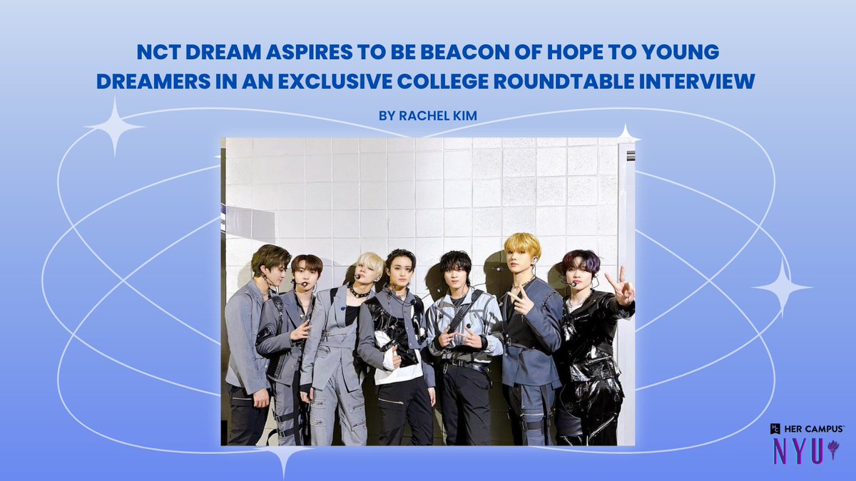 HerCampusNYU's tweet photo. In an exclusive college roundtable, K-pop band NCT Dream sat down with HCNYU to talk about their U.S. tour, their legacy in K-pop, and more! 💙🎶

Head to the link in our bio for the full interview! 🌟

#hercampus #hercampuschapter #hercampusnyu #NYU #nctdream #kpop #interview https://t.co/wtbWAnOnMA
