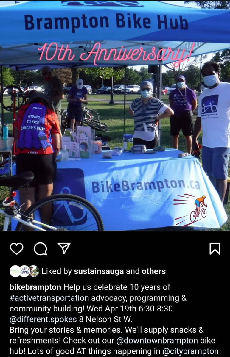Tomorrow! Join @bikebrampton for their 10th anniversary AGM at the location of the new bike hub, Different Spokes, at 8 Nelson Street West from 6:30-8:30pm! Easy to access by 🚶‍♀️🚴🚍🚏.
#WalkandRoll #EarthMonth