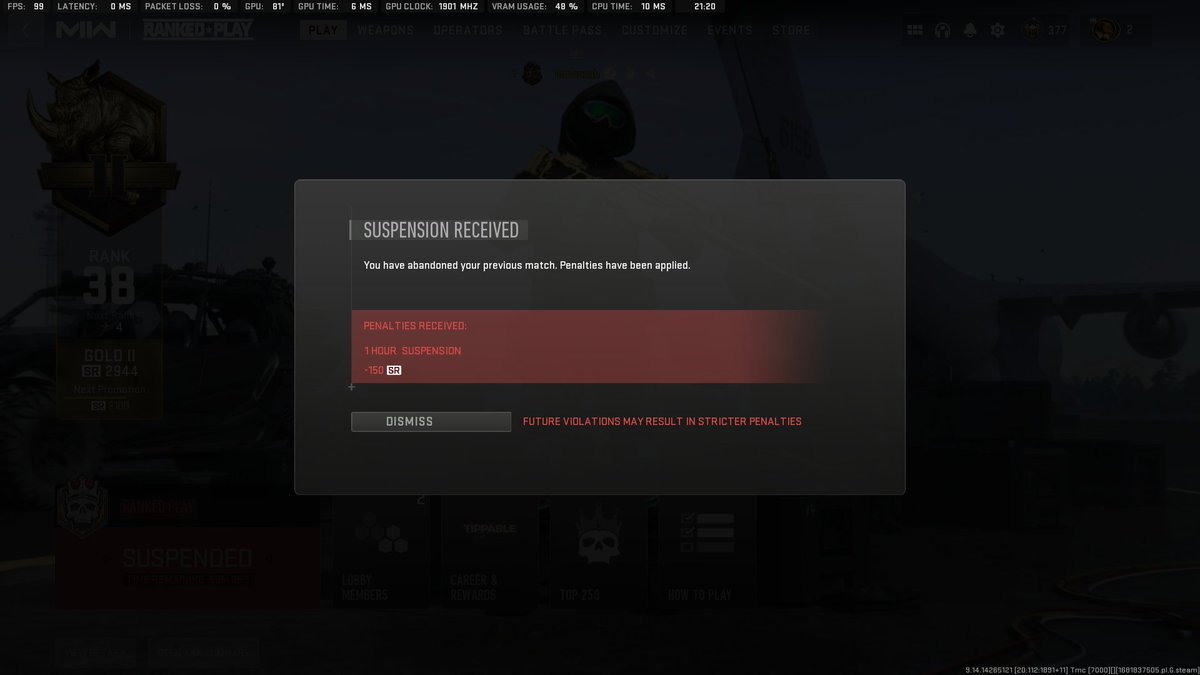 LeMoNxaH's tweet photo. @Activision @CallofDuty 
WTF 4 times your game disconnected me and took my SR and banned me and this was only TODAY this keeps happening WTF guys? https://t.co/iye31vQuTp
