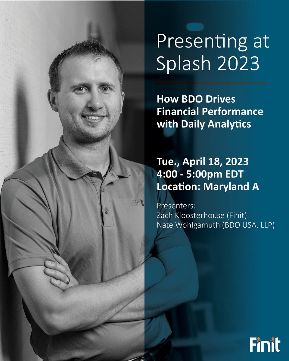 Finit_Solutions's tweet photo. TODAY at #SplashDC, catch Finit's Zach Kloosterhouse as he delivers a presentation with our client, BDO. Learn how BDO and Finit developed a best-in-class reporting and dashboard environment by replacing Hyperion and switching to @OneStream_Soft.
https://t.co/v98ocd7jM1 https://t.co/SEdSavj9uy