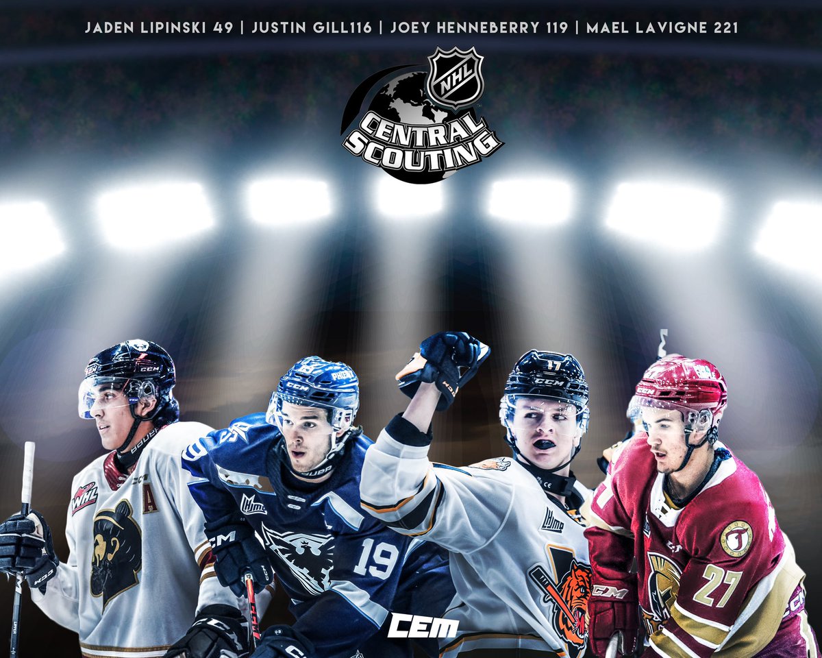 Congratulations to Jaden Lipinski, Justin Gill, Maël Lavigne &amp; Joey Henneberry for being listed on the NHL Central Scouting Report’s final draft list 👏🏼

#nhldraft2023 #cemhockey