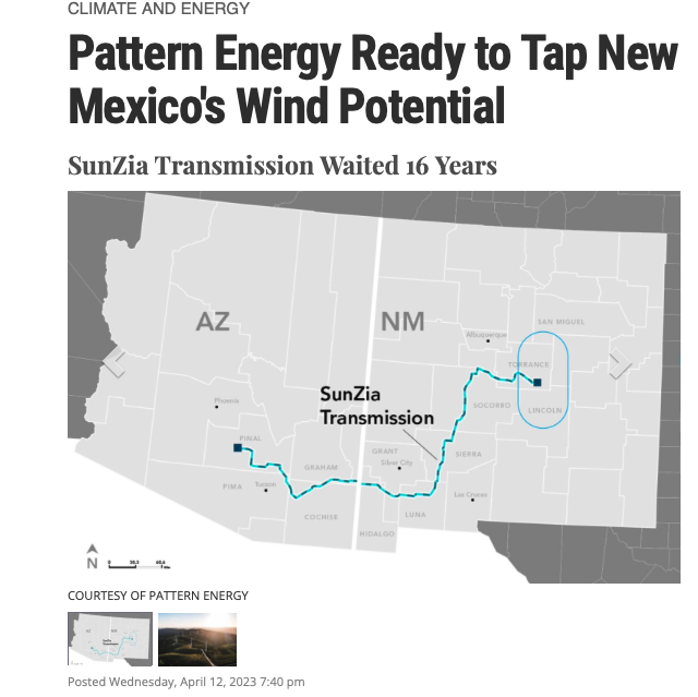 ProgressNowNM's tweet image. “Pattern Energy, says full construction is expected to start in 2023 on its SunZia Transmission and wind project.”
loom.ly/wR0QHm0