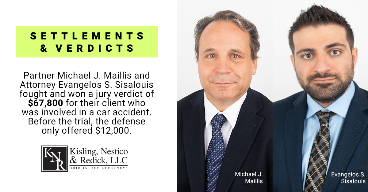 $67,800. That's the amount won for our client by KNR Partner Michael Maillis and Attorney Evangelos Sisalouis after she was injured in a car accident. The initial pre-trial offer made by the defense was just $12,000. 

ow.ly/pQiO50N3T0G

#KNRLegal | #JuryTrial