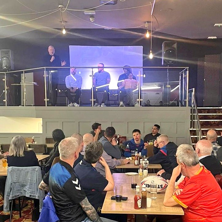 WTrinityRL's tweet photo. 🗣 @Reece__21's testimonial Q&amp;A is in full swing with special guests Danny Kirmond, Ben Jones-Bishop, Kevin Proctor and Jake Connor!

A big thanks to @wetherbywhaler for having us. 😁 https://t.co/dz7982LneC