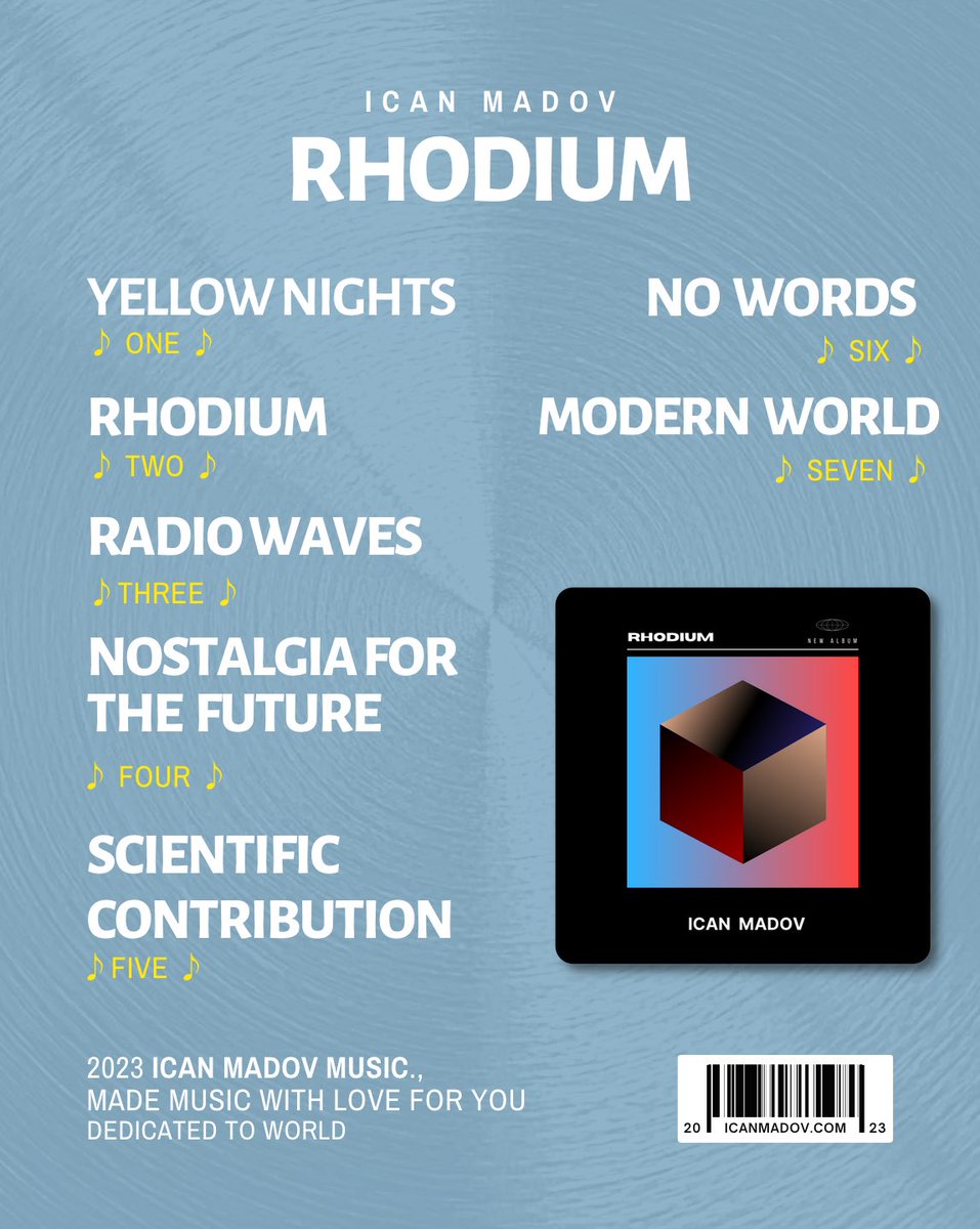 icanmadov's tweet photo. My new album βRhodium" now available on my web site and YouTube
https://t.co/JV49nPGLFs
https://t.co/Hn1pgeBw7Y
πΌπΊπ§π₯πΉπ»πΈπΌ
#Music #Rhodium #Musician #NewAlbum #MusicByIcanMadov #MusΔ±c2023 #NewRelease #DedicatedToWorld #iCanMadov https://t.co/p9VTIGyVPP