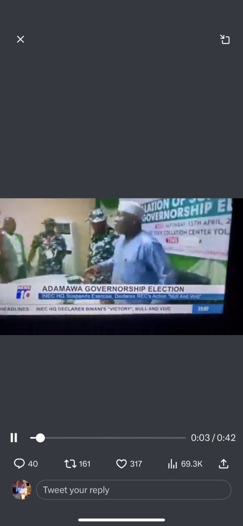 SidiReport's tweet image. Fintiri won Binani with a whopping difference of 32,073 votes. All those wailing are the problems we have in Nigeria today. 

The IGP should with immediate effect put into Custody the Former/Fake Adamawa REC and also prosecute the senior police officer attached to the REC